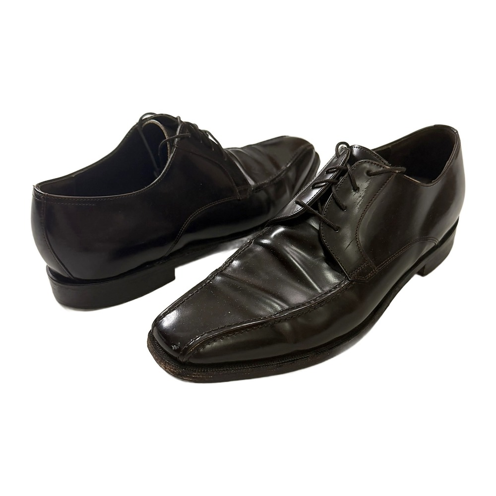Johnston & Murphy Mens Dark Brown Leather Bicycle Toe Oxford Dress Shoes